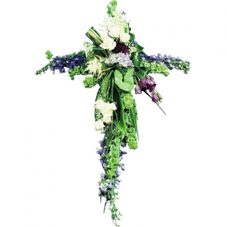 croix funéraire en fleurs